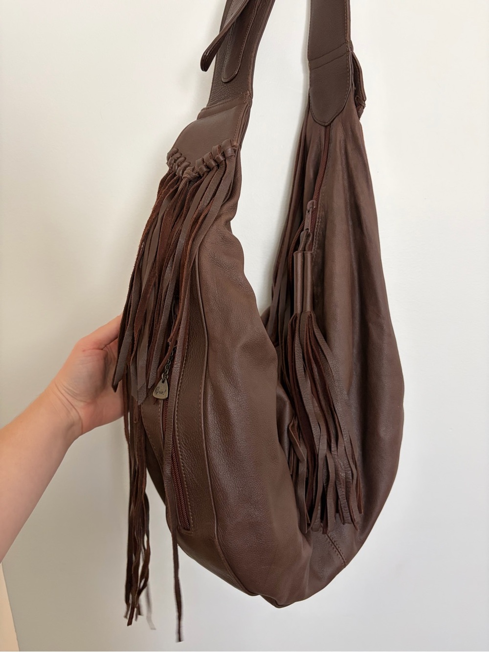 Brown Deerskin Leather Fringe Hobo Bag - Picture 2 of 11
